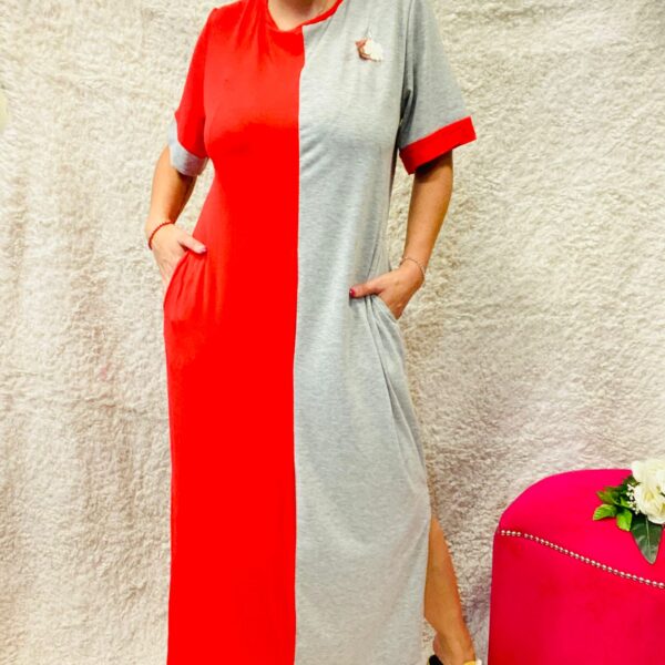Vestido Denver gris/rojo PRENDA UNICA