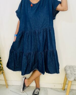 Vestido Cascada Jean Oscuro